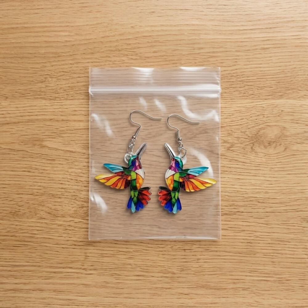 NEW Rainbow Hummingbirds Earrings Dangle Drop Colorful Bird Earrings